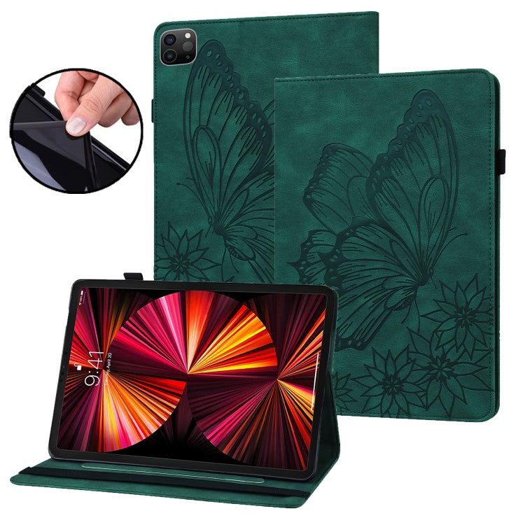 For iPad Pro 11 2022 / 2021 / 2020 / Air 2020 10.9 / 11 2024 Big Butterfly Embossed Smart Leather Tablet Case(Green) - iPad Pro 11 (2022/2021) Cases by buy2fix | Online Shopping UK | buy2fix