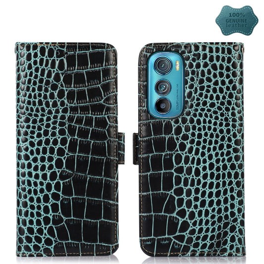 For Motorola Edge 30 5G Crocodile Top Layer Cowhide Leather Phone Case(Green) - Motorola Cases by buy2fix | Online Shopping UK | buy2fix