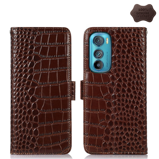 For Motorola Edge 30 5G Crocodile Top Layer Cowhide Leather Phone Case(Brown) - Motorola Cases by buy2fix | Online Shopping UK | buy2fix