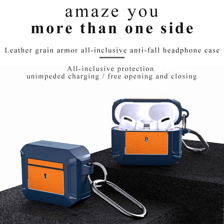 Leather Texture Armor Earphone Protective Case For AirPods 3(Black+Sapphire Blue) - For AirPods 3 by buy2fix | Online Shopping UK | buy2fix