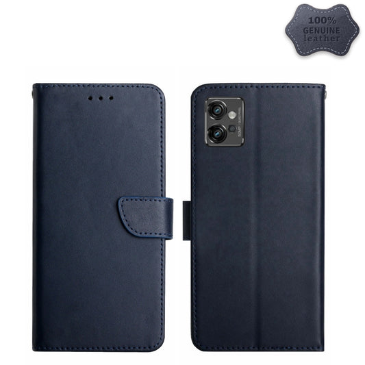 For Motorola Moto G32 Genuine Leather Fingerprint-proof Horizontal Flip Phone Case(Blue) - Motorola Cases by buy2fix | Online Shopping UK | buy2fix