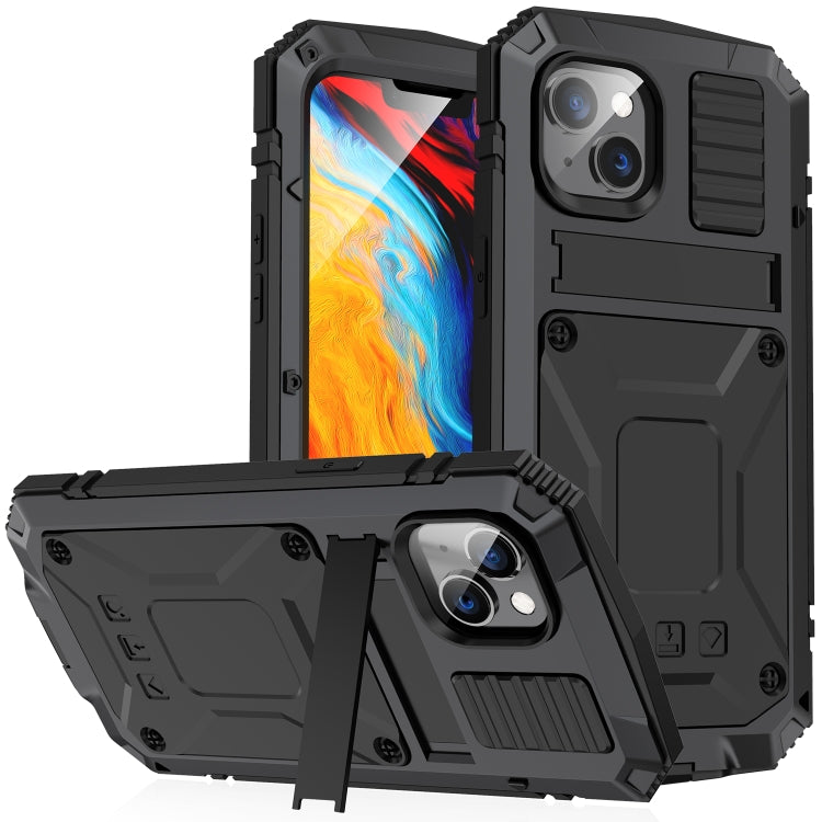 For iPhone 14 R-JUST Shockproof Waterproof Dust-proof Case with Holder (Black) - iPhone 14 Cases by R-JUST | Online Shopping UK | buy2fix