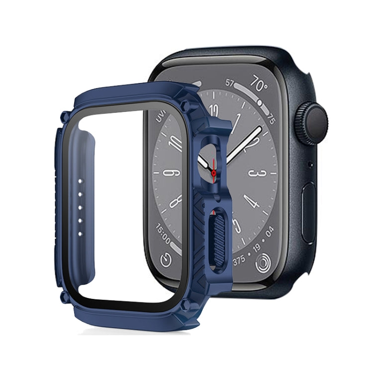 Screen Tempered Glass Film Armor Waterproof Watch Case For Apple Watch Series 8&7 45mm(Midnight Blue) - Watch Cases by buy2fix | Online Shopping UK | buy2fix