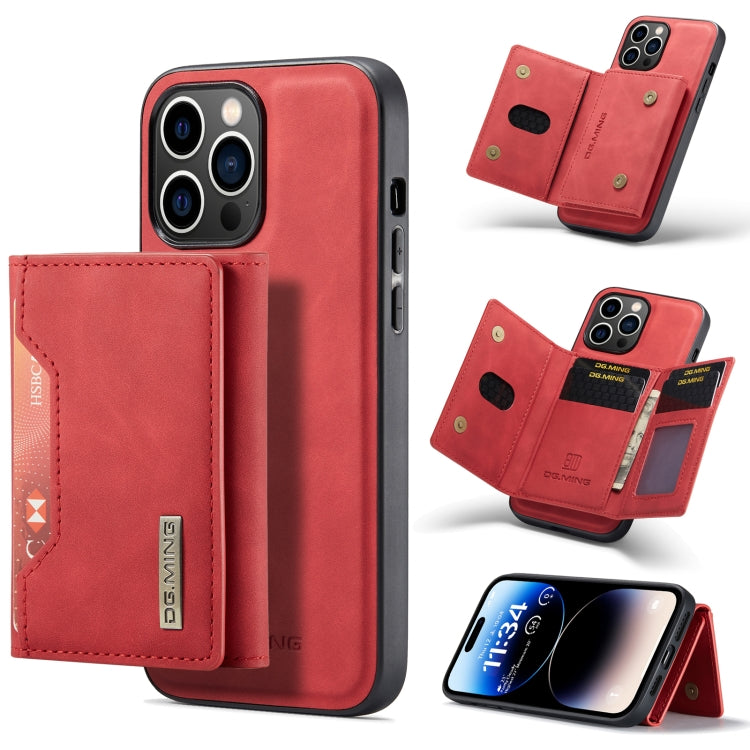 For iPhone 14 Pro DG.MING M2 Series 3-Fold Card Bag Leather Case(Red) - iPhone 14 Pro Cases by DG.MING | Online Shopping UK | buy2fix