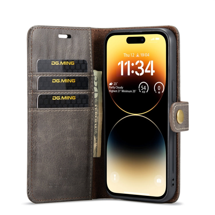 For iPhone 14 Pro Max DG.MING Crazy Horse Texture Detachable Magnetic Leather Case(Grey) - iPhone 14 Pro Max Cases by DG.MING | Online Shopping UK | buy2fix