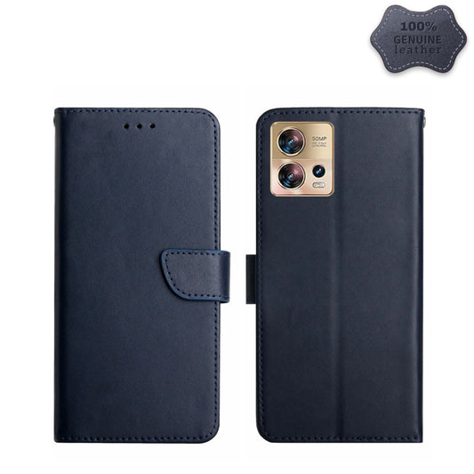 For Motorola Edge 30 Fusion/Moto S30 Pro Genuine Leather Fingerprint-proof Flip Phone Case(Blue) - Motorola Cases by buy2fix | Online Shopping UK | buy2fix