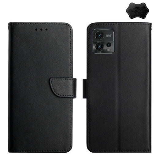 For Motorola Moto G72 4G Genuine Leather Fingerprint-proof Flip Phone Case(Black) - Motorola Cases by buy2fix | Online Shopping UK | buy2fix