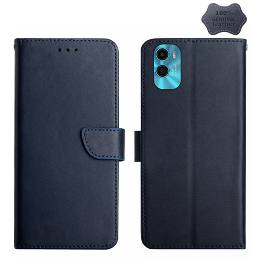 For Motorola Moto E22s Genuine Leather Fingerprint-proof Flip Phone Case(Blue) - Motorola Cases by buy2fix | Online Shopping UK | buy2fix