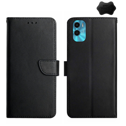 For Motorola Moto E22s Genuine Leather Fingerprint-proof Flip Phone Case(Black) - Motorola Cases by buy2fix | Online Shopping UK | buy2fix