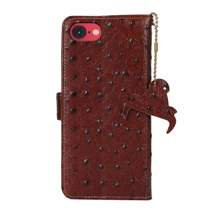 For iPhone 16e Ostrich Pattern Genuine Leather RFID Phone Case(Coffee) - iPhone 16e Cases by buy2fix | Online Shopping UK | buy2fix