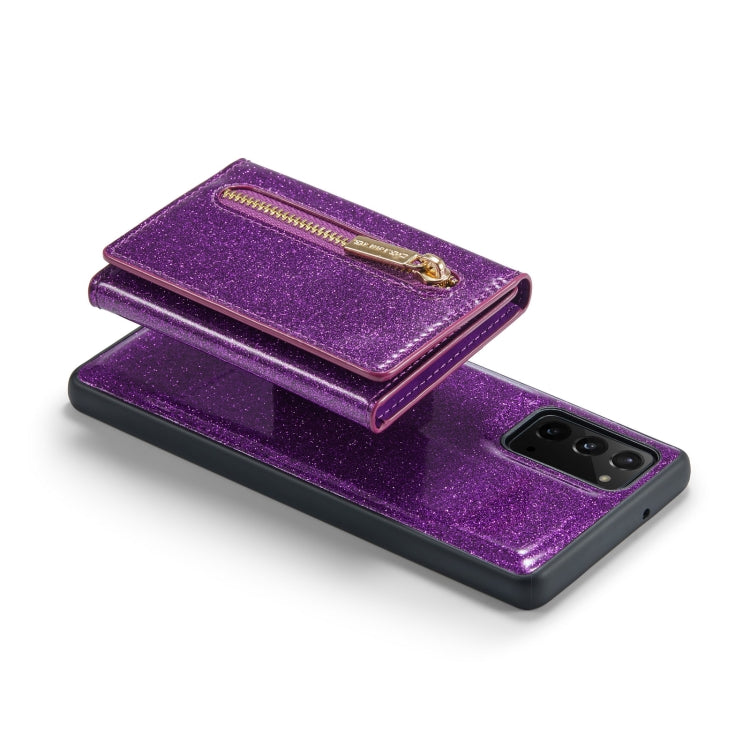 For Samsung Galaxy Note20 DG.MING M3 Series Glitter Powder Card Bag Leather Case(Dark Purple) - Galaxy Note20 Cases by DG.MING | Online Shopping UK | buy2fix