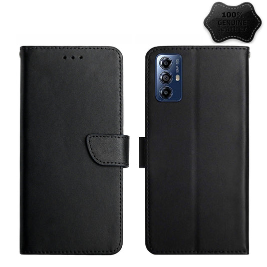 For Motorola Moto G Play 2023 HT02 Genuine Leather Fingerprint-proof Flip Phone Case(Black) - Motorola Cases by buy2fix | Online Shopping UK | buy2fix