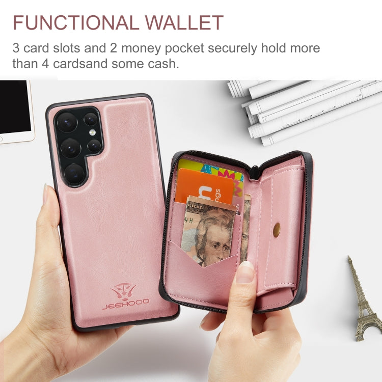 For Samsung Galaxy S24 Ultra 5G JEEHOOD Magnetic Zipper Horizontal Flip Leather Phone Case(Pink) - Galaxy S24 Ultra 5G Cases by JEEHOOD | Online Shopping UK | buy2fix