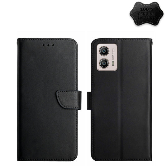 For Motorola Moto G53 5G/G13/G23 Genuine Leather Fingerprint-proof Flip Phone Case(Black) - Motorola Cases by buy2fix | Online Shopping UK | buy2fix