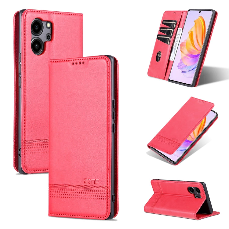 For Honor 80 SE AZNS Magnetic Calf Texture Flip Leather Phone Case(Red) - Honor Cases by AZNS | Online Shopping UK | buy2fix