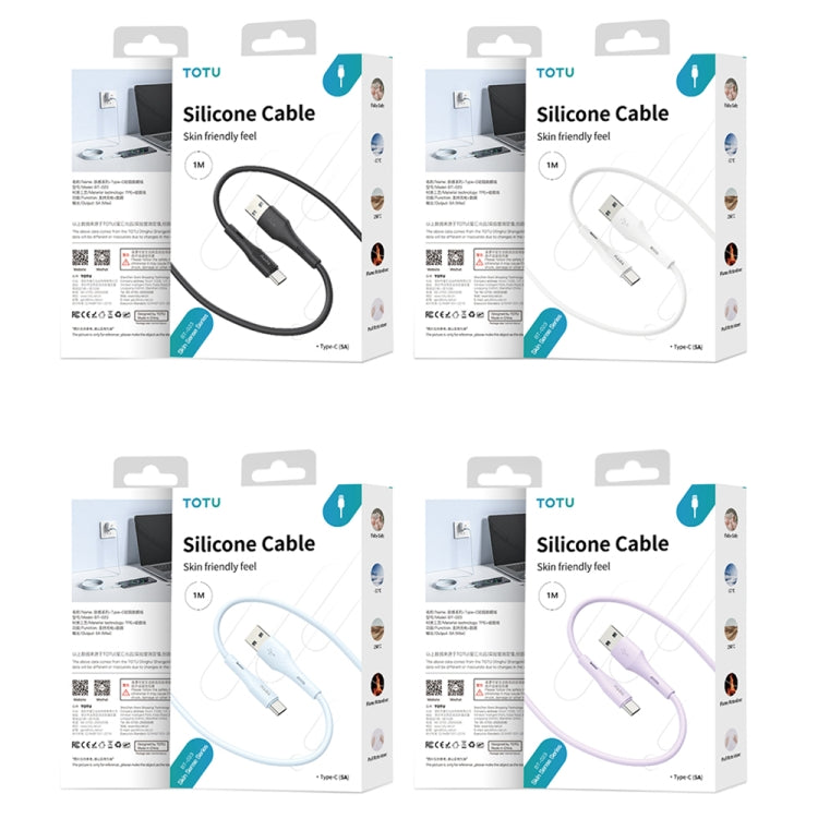 TOTU BT-023 Skin Sense Series USB to Type-C Silicone Data Cable, Length:2m(White) - USB-C & Type-C Cable by TOTUDESIGN | Online Shopping UK | buy2fix