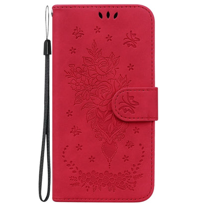 For OnePlus 11 Butterfly Rose Embossed Leather Phone Case(Red) - OnePlus Cases by buy2fix | Online Shopping UK | buy2fix