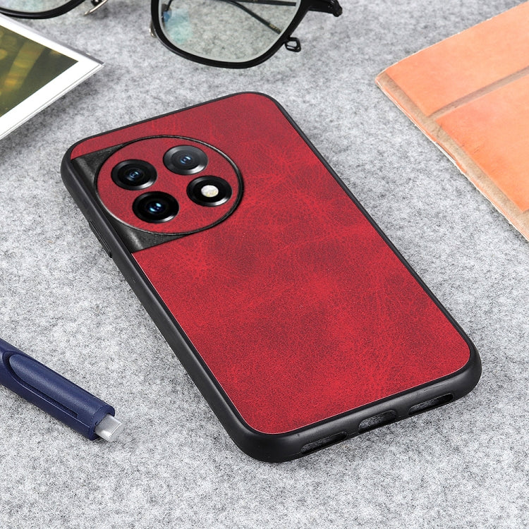 For OnePlus 11 5G Accurate Hole Two-color Calf Texture PU Phone Case(Red) - OnePlus Cases by buy2fix | Online Shopping UK | buy2fix