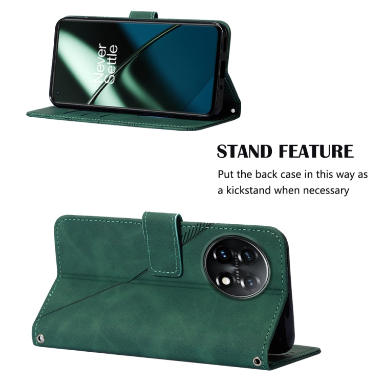 For OnePlus 11 Crossbody 3D Embossed Flip Leather Phone Case(Dark Green) - OnePlus Cases by buy2fix | Online Shopping UK | buy2fix