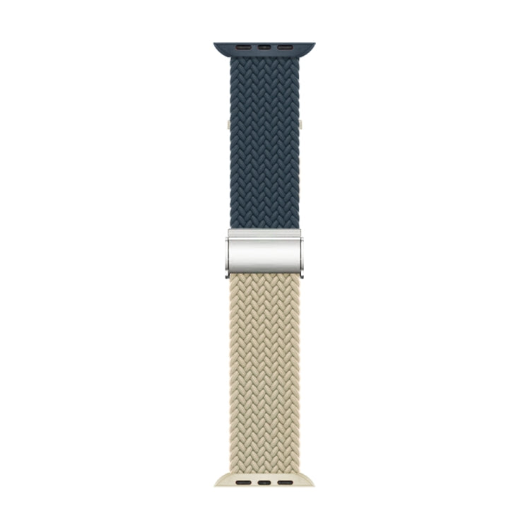 Nylon Braided Stitching Buckle Watch Band For Apple Watch Ultra 49mm&Watch Ultra 2 49mm / Series 9&8&7 45mm / SE 3&SE 2&6&SE&5&4 44mm / 3&2&1 42mm(Deep Blue Beige) - Watch Bands by buy2fix | Online Shopping UK | buy2fix