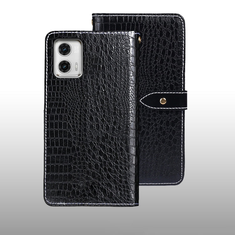 For Motorola Moto G73 idewei Crocodile Texture Leather Phone Case(Black) - Motorola Cases by idewei | Online Shopping UK | buy2fix