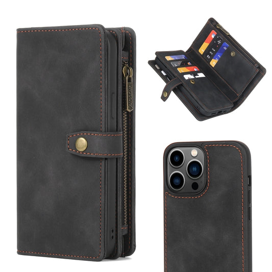 For iPhone 13 Pro Max Zipper Wallet Detachable MagSafe Leather Phone Case(Black) - iPhone 13 Pro Max Cases by buy2fix | Online Shopping UK | buy2fix