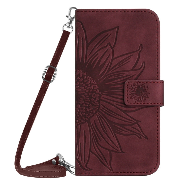 For Xiaomi Redmi 13C 5G Skin Feel Sun Flower Embossed Flip Leather Phone Case with Lanyard(Wine Red) - 13C Cases by buy2fix | Online Shopping UK | buy2fix