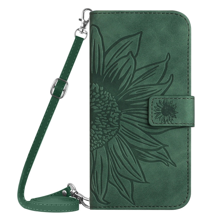 For Xiaomi Redmi Note 13 4G Global Skin Feel Sun Flower Embossed Flip Leather Phone Case with Lanyard(Green) - Note 13 Cases by buy2fix | Online Shopping UK | buy2fix