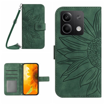 For Xiaomi Redmi Note 13 Pro 4G Global Skin Feel Sun Flower Embossed Flip Leather Phone Case with Lanyard(Green) - Note 13 Pro Cases by buy2fix | Online Shopping UK | buy2fix