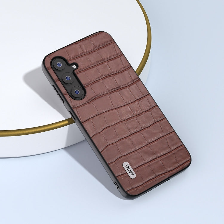 For Samsung Galaxy S23 FE 5G ABEEL Crocodile Texture Genuine Leather Phone Case(Brown) - Galaxy S23 FE 5G Cases by buy2fix | Online Shopping UK | buy2fix