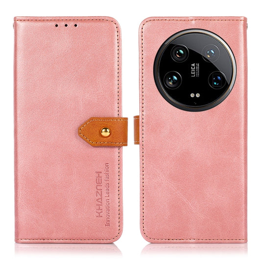 For Xiaomi 14 Ultra KHAZNEH Cowhide Texture Flip Leather Phone Case(Rose Gold) - 14 Ultra Cases by buy2fix | Online Shopping UK | buy2fix