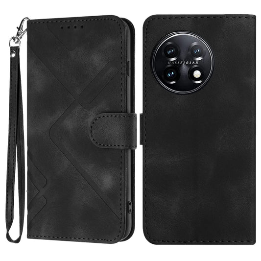 For OnePlus 11 Line Pattern Skin Feel Leather Phone Case(Black) - OnePlus Cases by buy2fix | Online Shopping UK | buy2fix