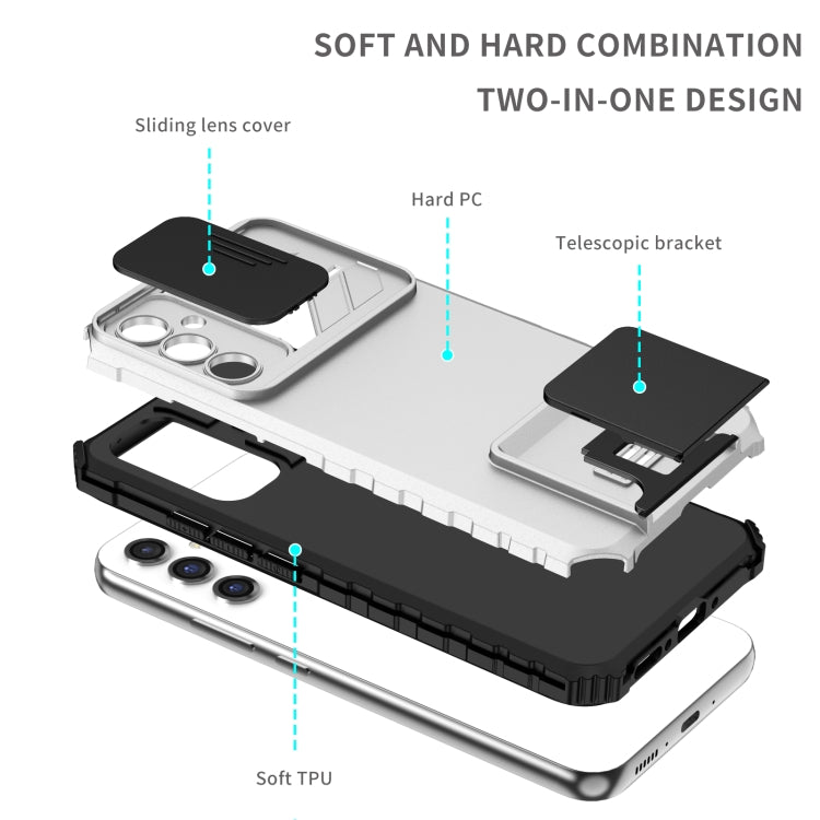 For Samsung Galaxy A34 5G Stereoscopic Holder Sliding Camshield Phone Case(White) - Galaxy Phone Cases by buy2fix | Online Shopping UK | buy2fix