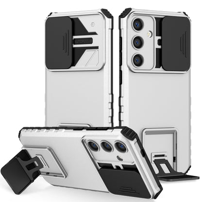 For Samsung Galaxy S24+ 5G Stereoscopic Holder Sliding Camshield Phone Case(White) - Galaxy S24+ 5G Cases by buy2fix | Online Shopping UK | buy2fix