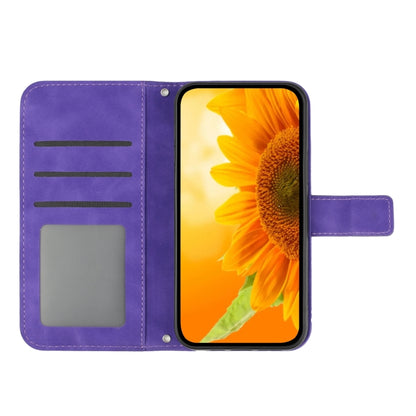 For Realme 11 Pro Skin Feel Sun Flower Embossed Flip Leather Phone Case with Lanyard(Dark Purple) - Realme Cases by buy2fix | Online Shopping UK | buy2fix