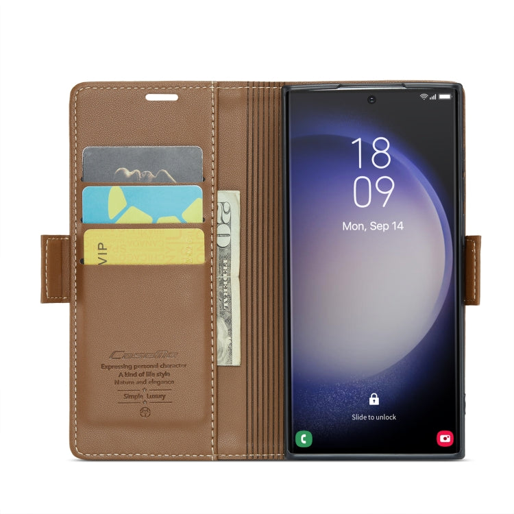 For Samsung Galaxy S23 Ultra 5G CaseMe 023 Butterfly Buckle Litchi Texture RFID Anti-theft Leather Phone Case(Brown) - Galaxy Phone Cases by CaseMe | Online Shopping UK | buy2fix