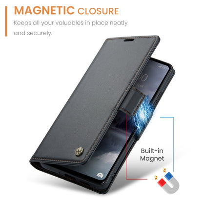 For Xiaomi Redmi 12 4G／12 5G／Note 12R／POCO M6 Pro 5G CaseMe 023 Butterfly Buckle Litchi Texture RFID Anti-theft Leather Phone Case(Black) - Xiaomi Cases by CaseMe | Online Shopping UK | buy2fix