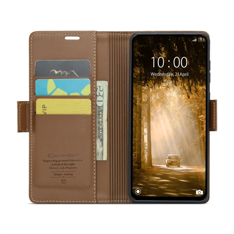 For Xiaomi Redmi Note 13 4G CaseMe 023 Butterfly Buckle Litchi Texture RFID Anti-theft Leather Phone Case(Brown) - Xiaomi Cases by CaseMe | Online Shopping UK | buy2fix