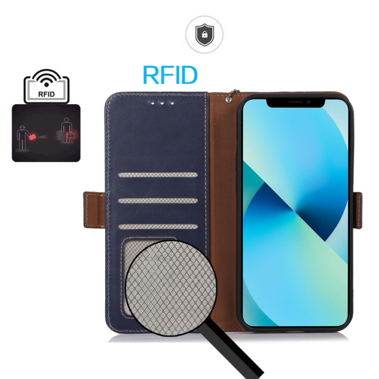 For OPPO Reno11 5G Global Crazy Horse Top Layer Cowhide Leather Phone Case(Blue) - Reno11 Cases by buy2fix | Online Shopping UK | buy2fix