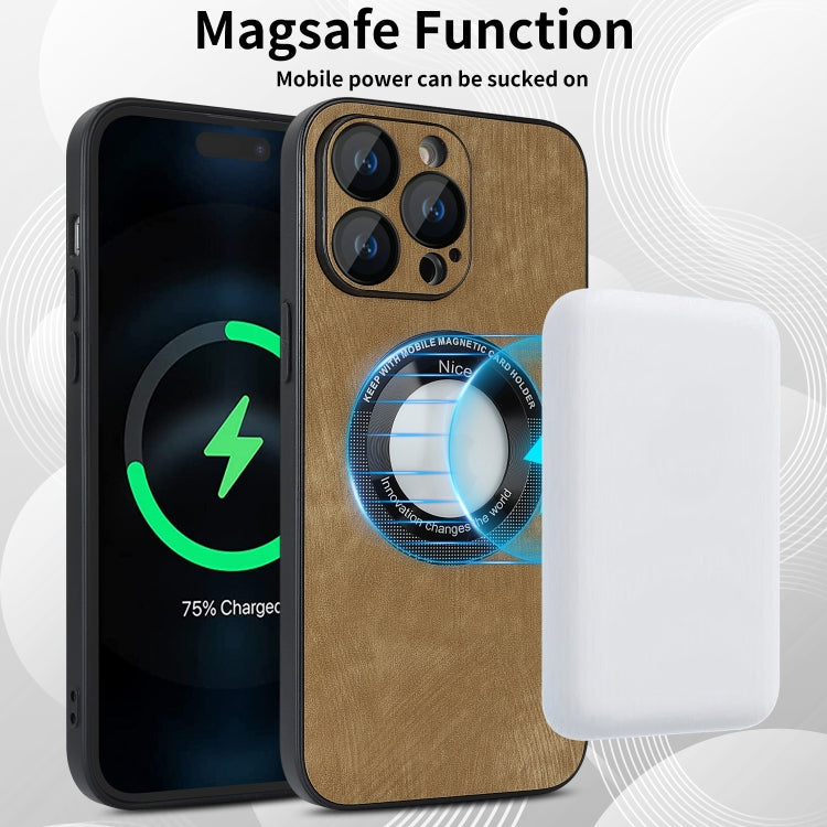 For iPhone 14 Pro Max Skin Feel Leather MagSafe Magnetic Phone Case(Brown) - iPhone 14 Pro Max Cases by buy2fix | Online Shopping UK | buy2fix
