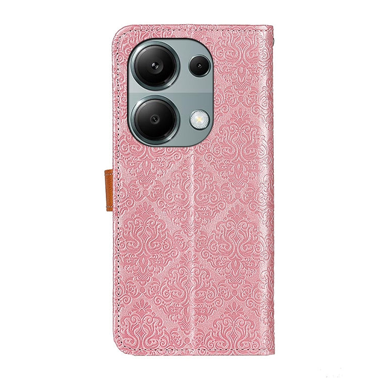 For Xiaomi Redmi Note 13 4G European Floral Embossed Leather Phone Case(Pink) - Note 13 Cases by buy2fix | Online Shopping UK | buy2fix