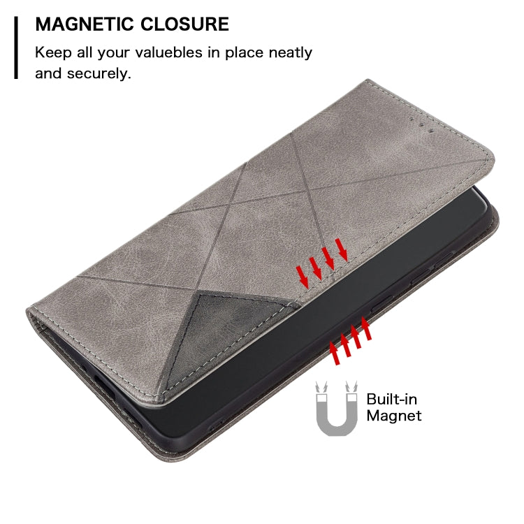 For Xiaomi Redmi Note 13 Rhombus Texture Magnetic Leather Phone Case(Grey) - Xiaomi Cases by buy2fix | Online Shopping UK | buy2fix