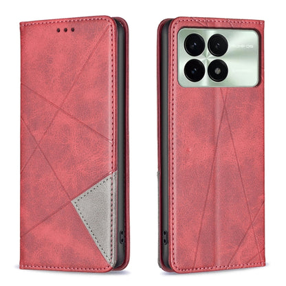 For Xiaomi Redmi K70 / K70 Pro Rhombus Texture Magnetic Leather Phone Case(Red) - K70 Pro Cases by buy2fix | Online Shopping UK | buy2fix