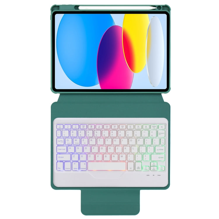 For iPad 10th Gen 10.9 2022 F10BS 360 Rotation Acrylic Transparent Bluetooth Keyboard Leather Case With Backlight(Green) - Universal by buy2fix | Online Shopping UK | buy2fix