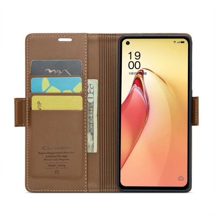 For OPPO Reno8 Pro 5G Global CaseMe 023 Butterfly Buckle Litchi Texture RFID Anti-theft Leather Phone Case(Brown) - OPPO Cases by CaseMe | Online Shopping UK | buy2fix