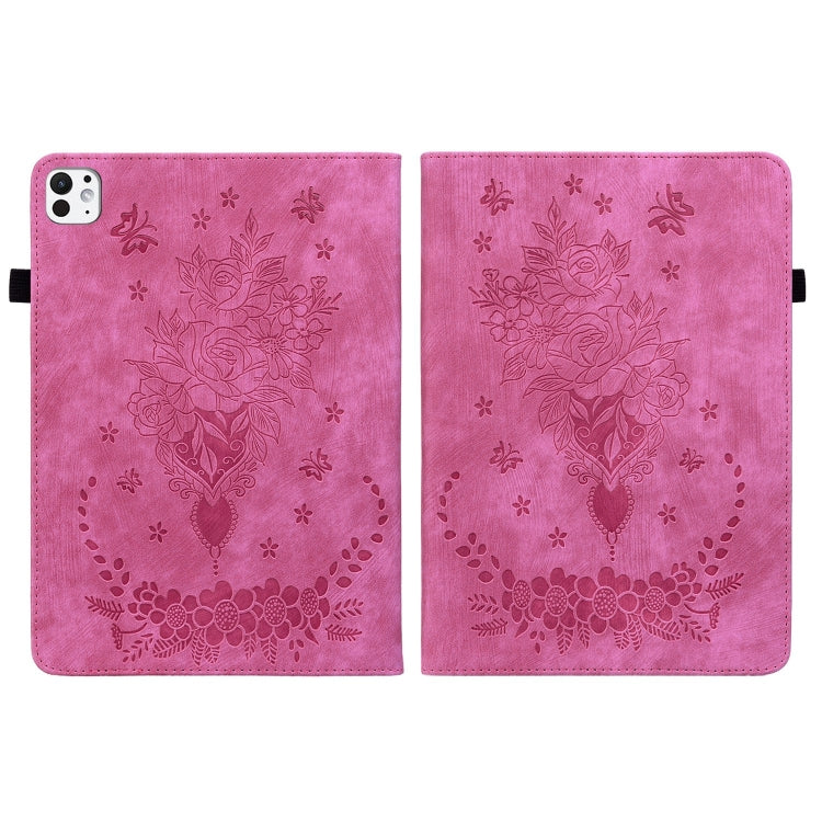 For iPad Pro 11 2024 Butterfly Rose Embossed Leather Smart Tablet Case(Rose Red) - iPad Pro 11 2024 Cases by buy2fix | Online Shopping UK | buy2fix