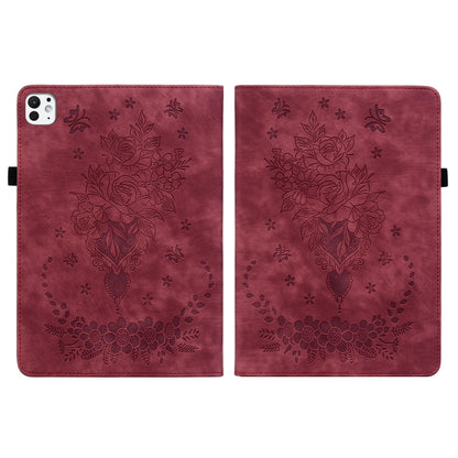 For iPad Pro 11 2024 Butterfly Rose Embossed Leather Smart Tablet Case(Red) - iPad Pro 11 2024 Cases by buy2fix | Online Shopping UK | buy2fix