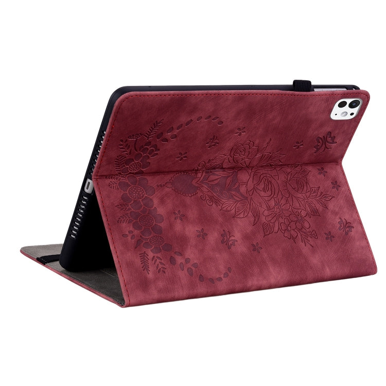 For iPad Pro 11 2024 Butterfly Rose Embossed Leather Smart Tablet Case(Red) - iPad Pro 11 2024 Cases by buy2fix | Online Shopping UK | buy2fix