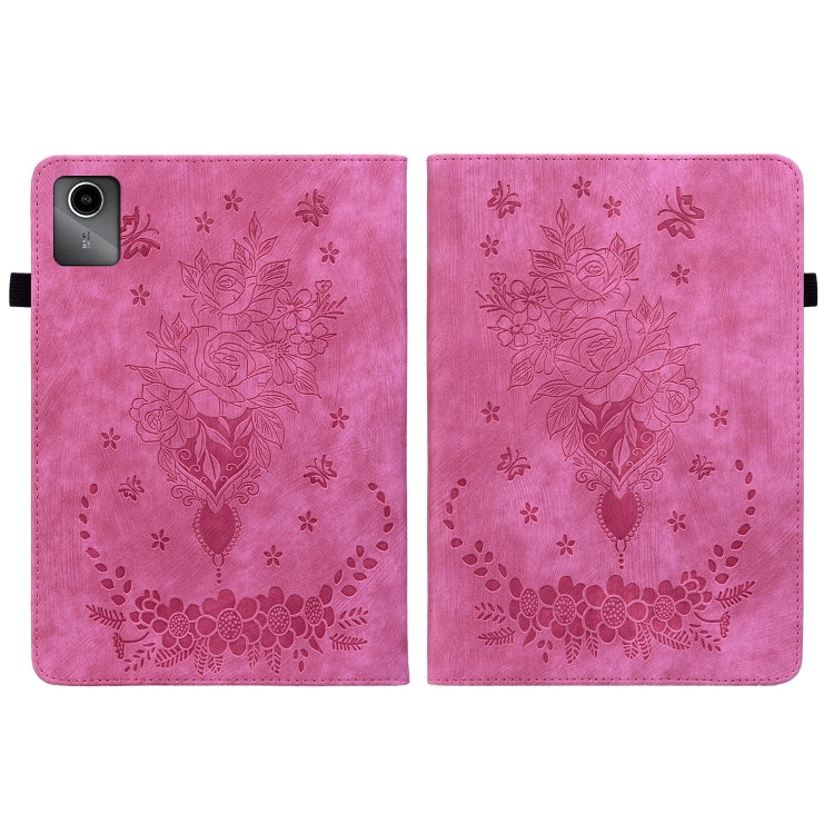For Lenovo Tab M11/Xiaoxin Pad 11 2024 Butterfly Rose Embossed Leather Tablet Case(Rose Red) - Lenovo by buy2fix | Online Shopping UK | buy2fix