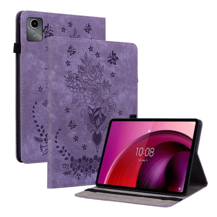 For Lenovo Tab M11/Xiaoxin Pad 11 2024 Butterfly Rose Embossed Leather Tablet Case(Purple) - Lenovo by buy2fix | Online Shopping UK | buy2fix